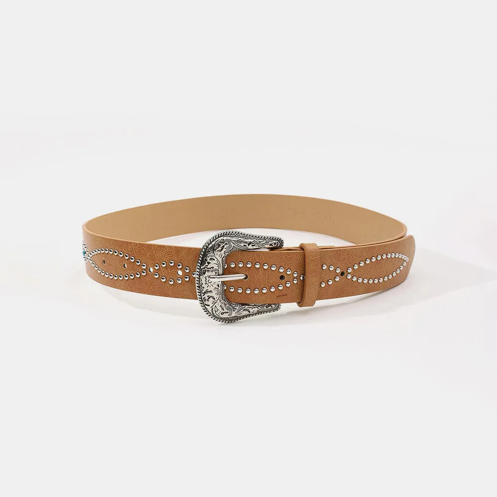 PU Leather Rhinestone Belt Caramel - Fashorio