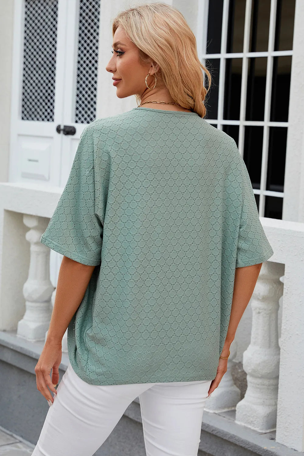 Eyelet Open Front Half Sleeve Cardigan - Fashorio