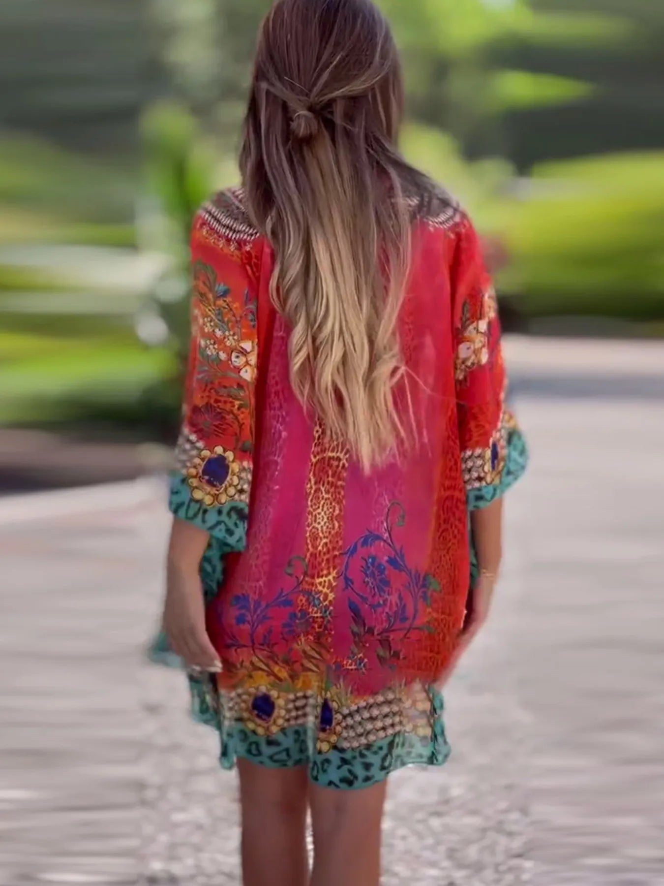 Floral Print V-Neck Cover Up - Fashorio