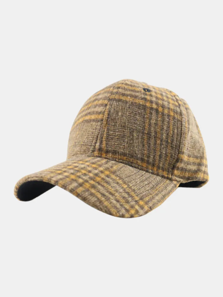 Plaid Adjustable Cotton Baseball Cap Khaki One Size - Fashorio