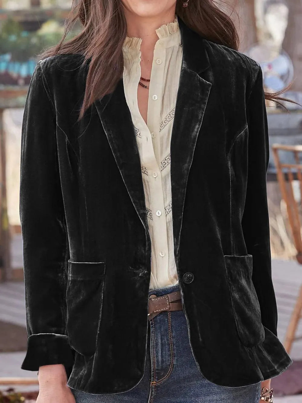 Pocketed Button Up Lapel Collar Blazer - Fashorio