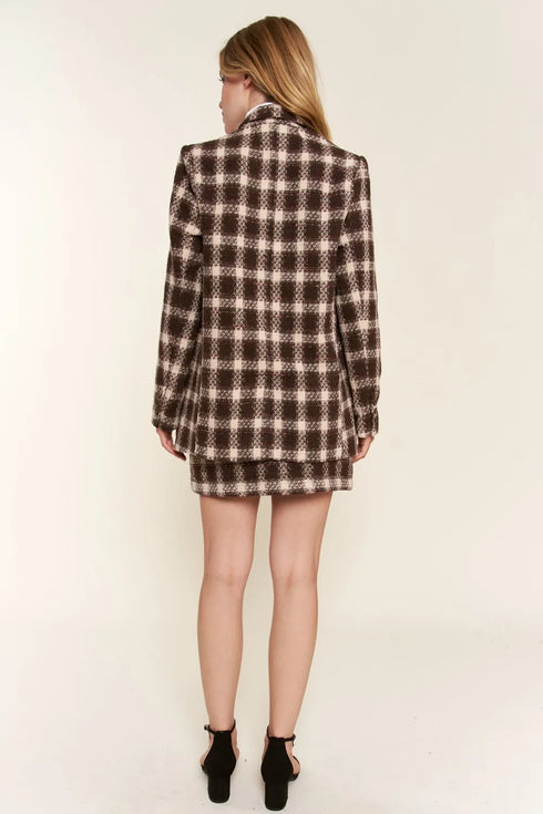 And The Why Full Size Plaid Brushed One Button Blazer - Fashorio