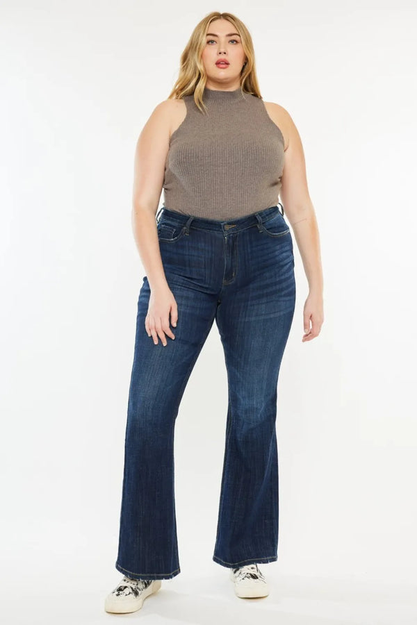 Kancan Full Size Mid Rise Flare Jeans Dark - Fashorio