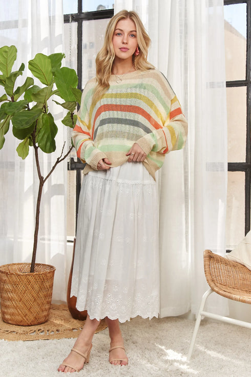 ADORA Knit Tops ADORA Stripe Long Sleeves Knit Top