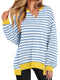 Notched Long Sleeve Oversized Sweatshirt Light Blue Stripes - Fashorio