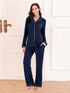 Collared Neck Long Sleeve Loungewear Set with Pockets Navy - Fashorio