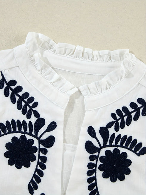 Embroidered Long Sleeve Blouse - Fashorio