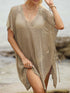 Side Tied V-Neck Cover-Up Tan One Size - Fashorio