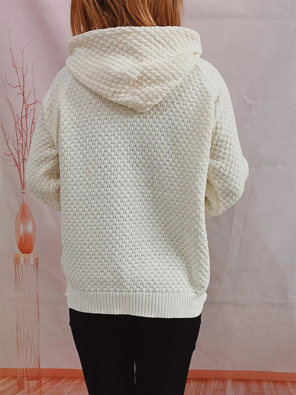 Drawstring Long Sleeve Hooded Sweater - Fashorio