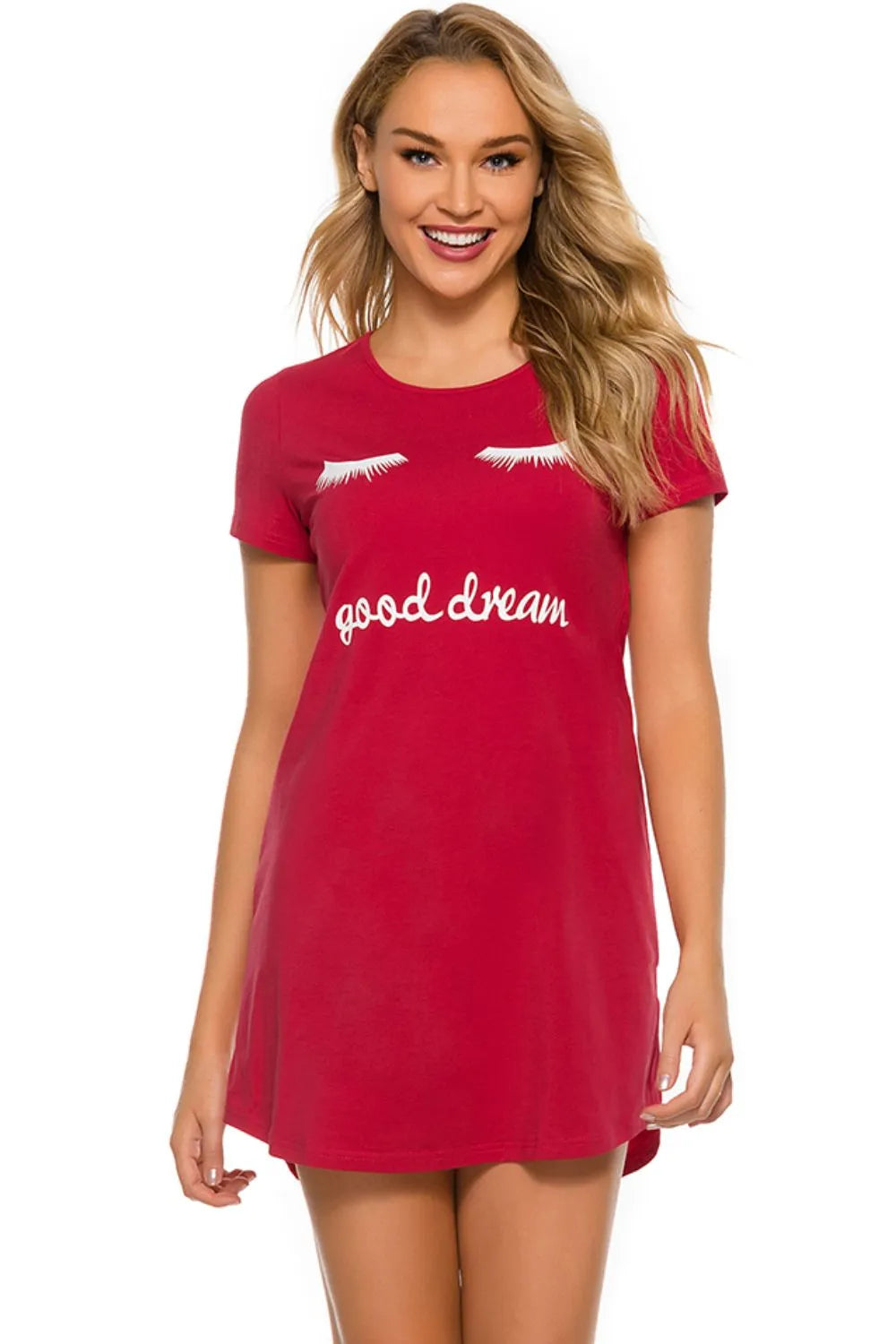 Graphic Round Neck Short Sleeve Lounge Dress - Fashorio