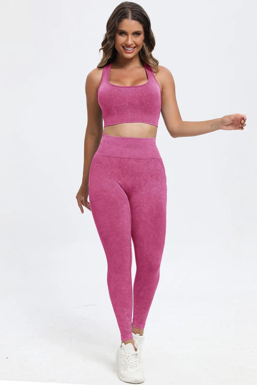 3 Piece Washed Square Neck Wide Strap Active Set - Fashorio