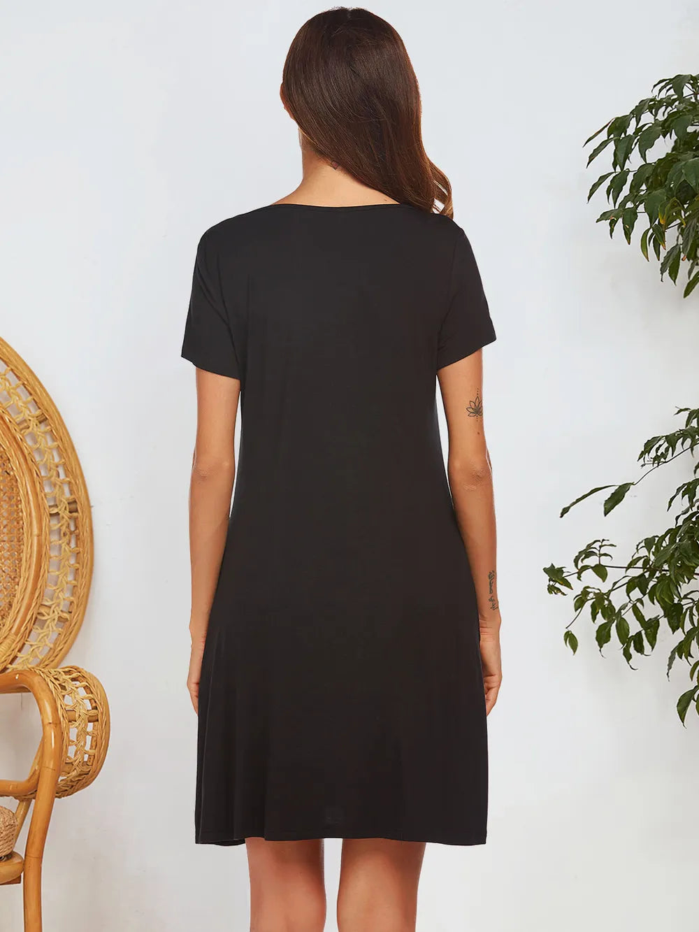 Notched Short Sleeve Mini Lounge Dress - Fashorio