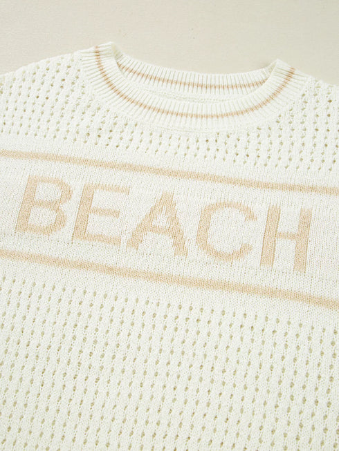BEACH Hollow Out Knitted Lightweight Dolman Sweater - Fashorio