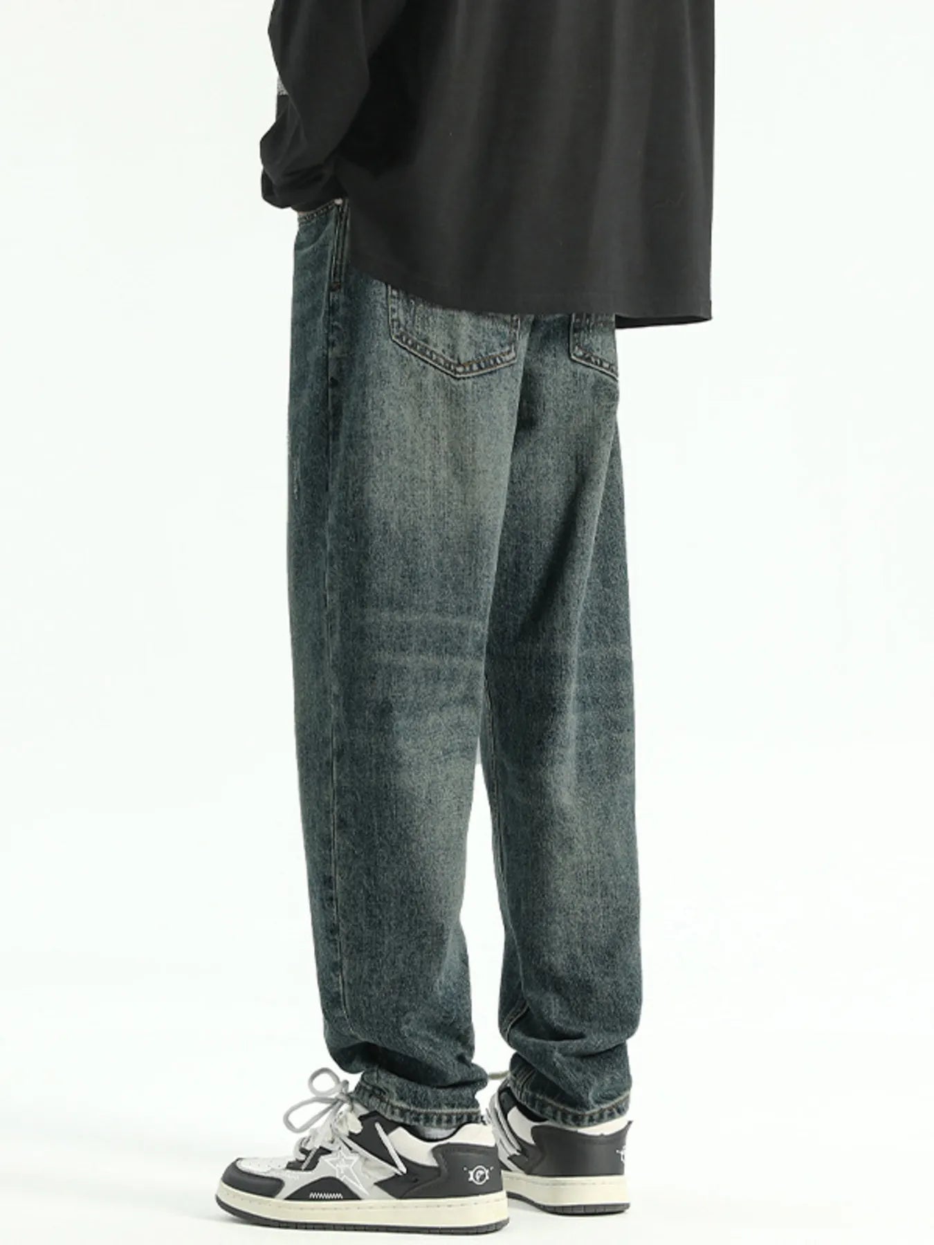 Men's Plus Size Washed Wide Leg Relaxed Fit Jeans - Fashorio