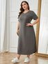 Plus Size Pocketed V-Neck Short Sleeve Lounge Dress - Fashorio
