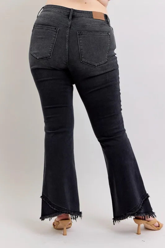 Judy Blue Full Size High Waist Flare W/ Mock Fray Tulip Hem Plus Size - Fashorio