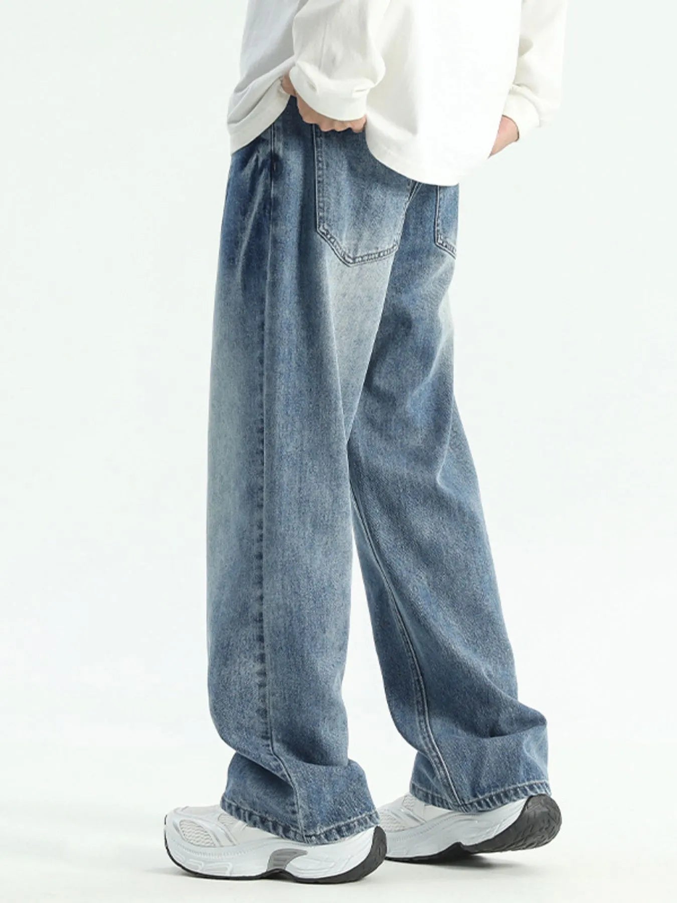 Men's Plus Size Washed Relaxed Fit Straight Leg Jeans - Fashorio