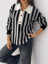 Striped Button Front Long Sleeve Sweater - Fashorio