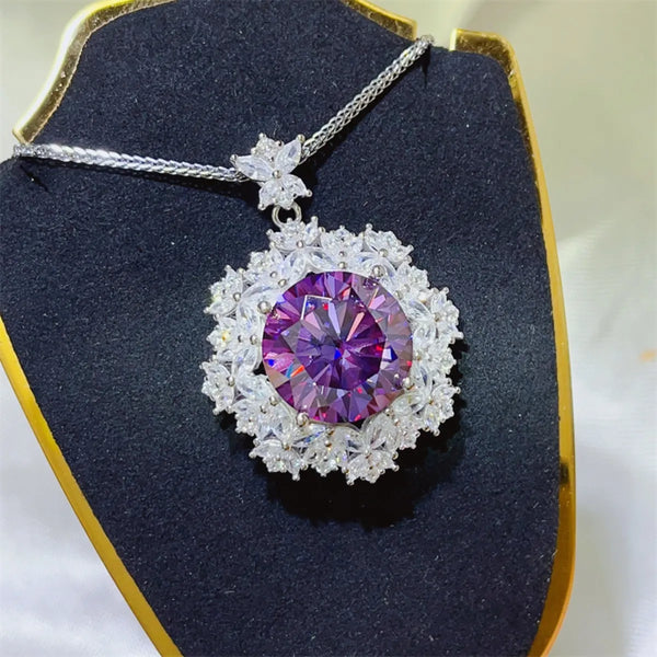 10 Carat Moissanite 925 Sterling Silver Necklace Purple One Size - Fashorio