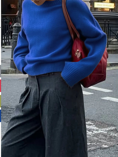 Ribbed Crewneck Drop Shoulder Sweater - Fashorio