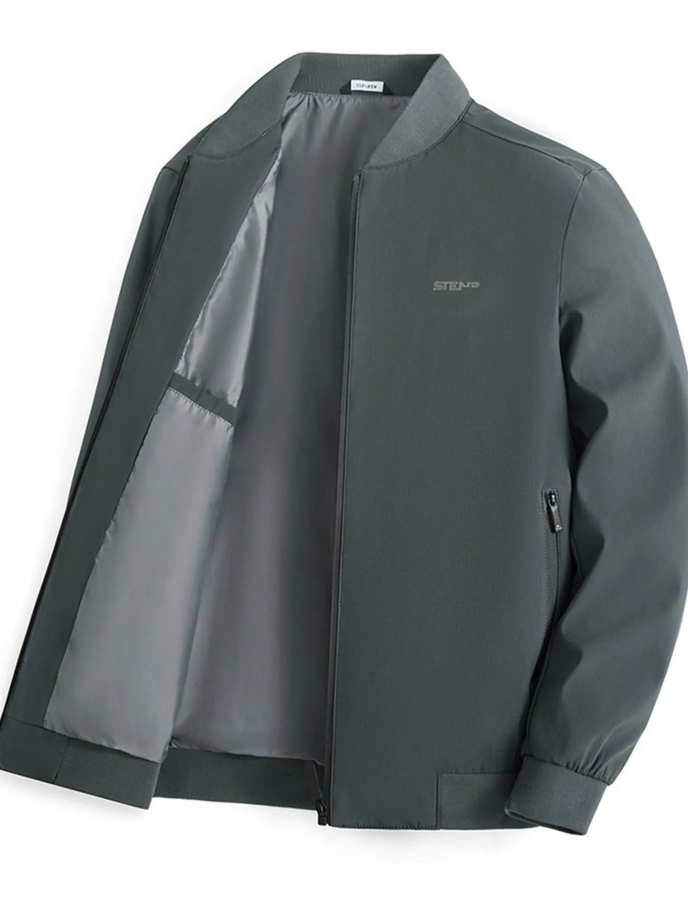Men's Plus Size Zip-Up Bomber Jacket with Pockets Gray Green - Fashorio
