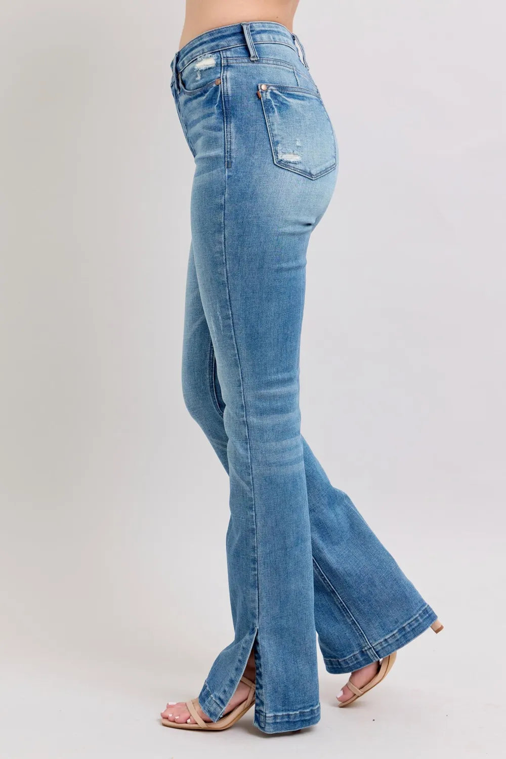 Judy Blue HW Tummy Control Vintage Wash Side Slit Slim Boot Jeans - Fashorio