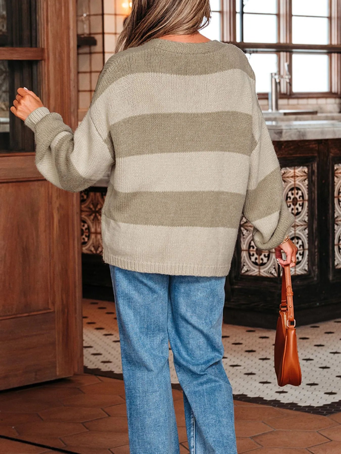 Striped Color Block Tie Front Sweater Cardigan - Fashorio