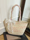 Woven Straw Shoulder Bag with Lace Bow Detail Beige One Size - Fashorio