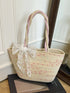 Woven Straw Shoulder Bag with Lace Bow Detail Beige One Size - Fashorio
