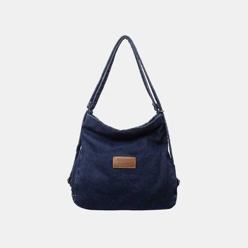 Adjustable Strap Denim Shoulder Bag Dark One Size - Fashorio
