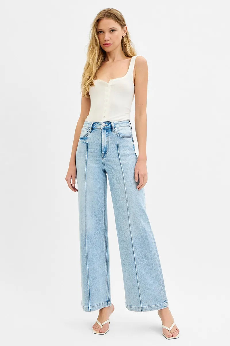 RISEN Full Size High Waist Wide Leg Pintuck Detailed Plus Size - Fashorio