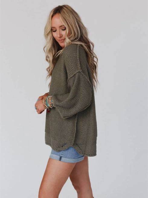 Round Neck Oversized Knit Top with Relaxed Fit - Fashorio