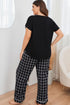 Plus Size V-Neck Top and Plaid Pants Lounge Set - Fashorio