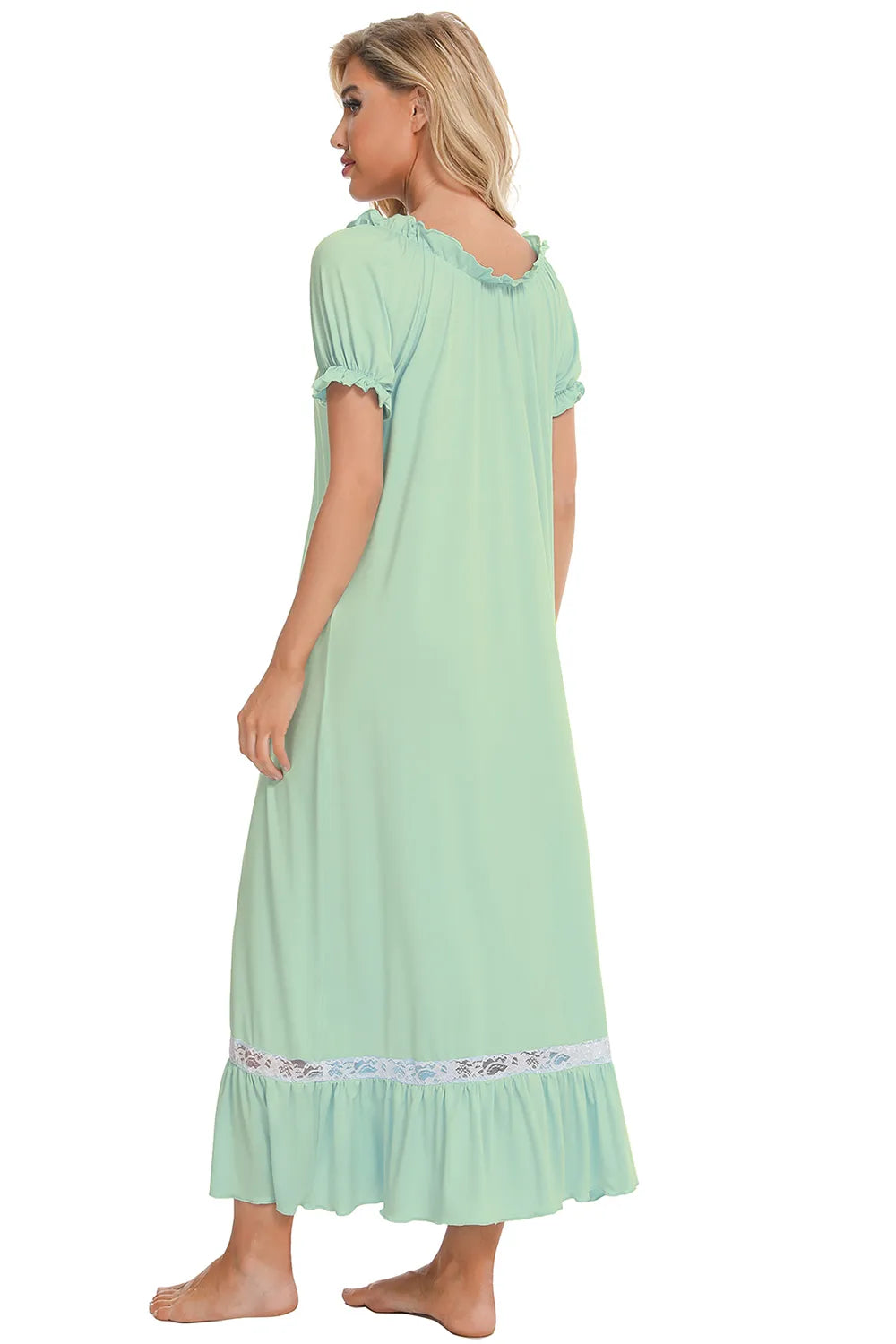 Lace Detail Short Sleeve Lounge Dress - Fashorio