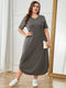 Plus Size Pocketed V-Neck Short Sleeve Lounge Dress Dark Gray - Fashorio