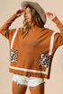 BiBi Mock Neck Sweater with Leopard Pocket - Fashorio