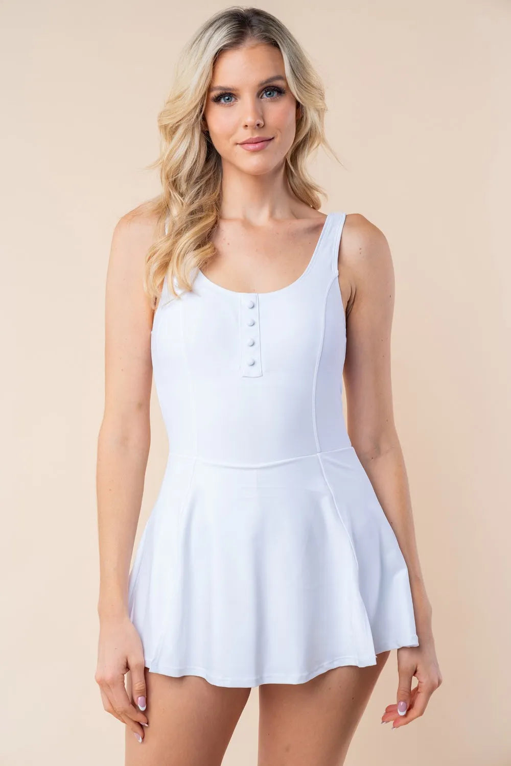 White Birch Sleeveless Performance Knit Swim Dress - Fashorio