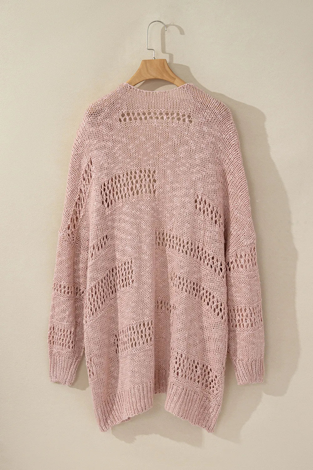 Openwork Open Front Long Sleeve Cardigan - Fashorio