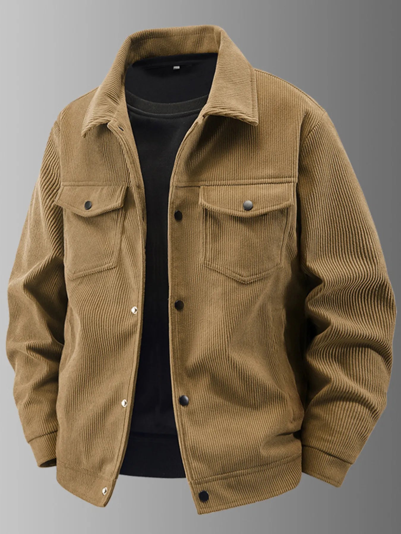 Men's Plus Size Corduroy Button-Up Jacket with Chest Pockets Coffee - Fashorio