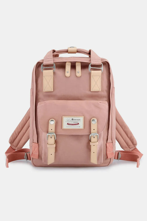 Himawari Contrast Waterproof Nylon Backpack Bag Pink Lemonade One Size - Fashorio