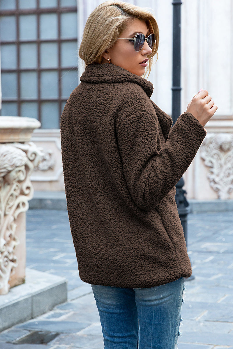 Ivy Lane Full Size Lapel Collar Sherpa Coat - Fashorio