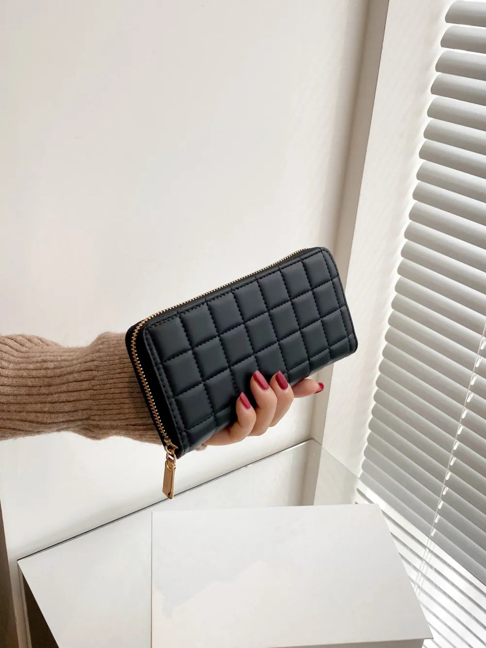 PU Leather Solid Color Wallet Black One Size - Fashorio