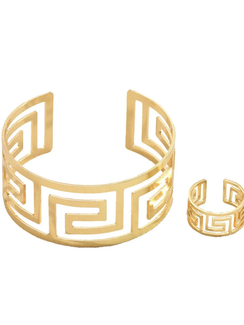 18K Gold-Plated Stainless Steel Geometric Bracelet and Ring Jewelry Set - Fashorio