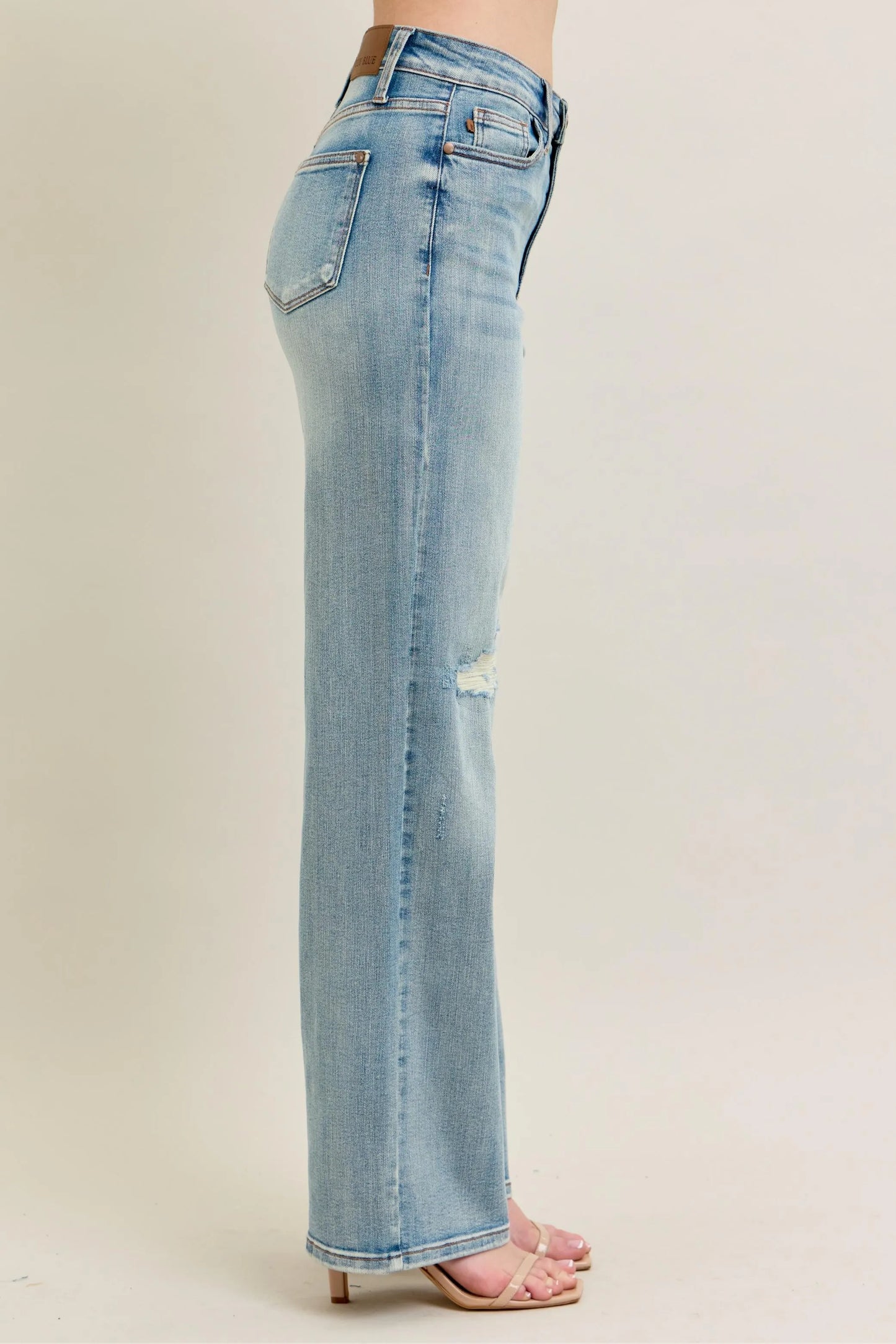 Judy Blue Full Size Hw Destroy & Knee Patch Straight Jeans Plus Size - Fashorio
