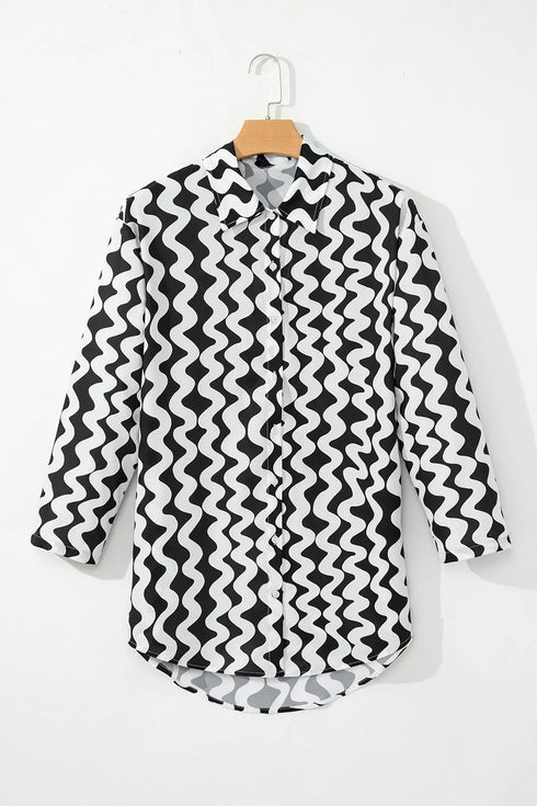 Button Down Contrast Striped Cover-Up - Fashorio