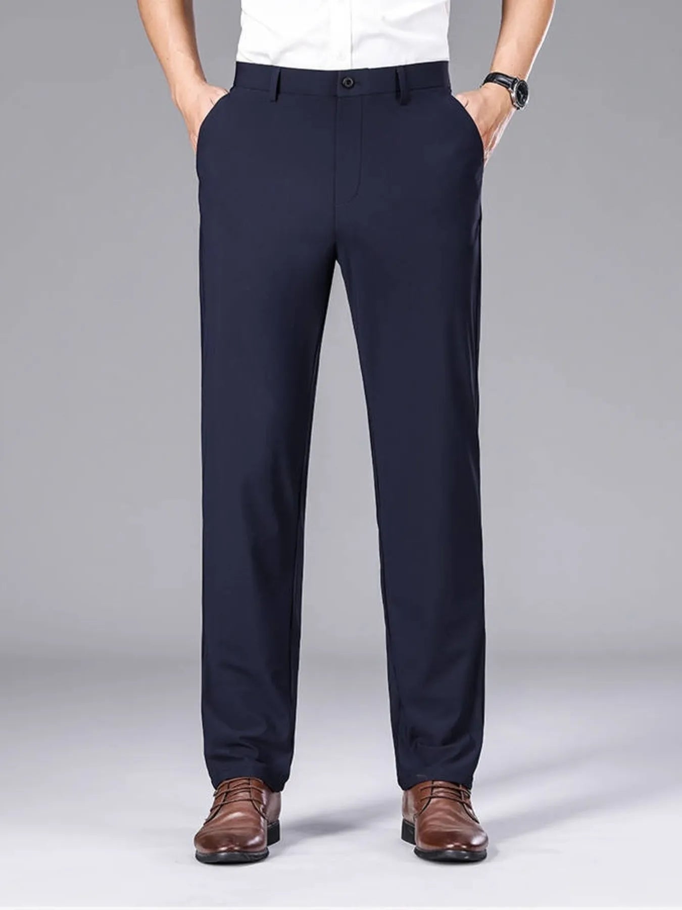 Men's Slim Fit Casual Pants Navy Blue - Fashorio