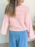Striped Long Sleeve Ribbed Blouse - Fashorio