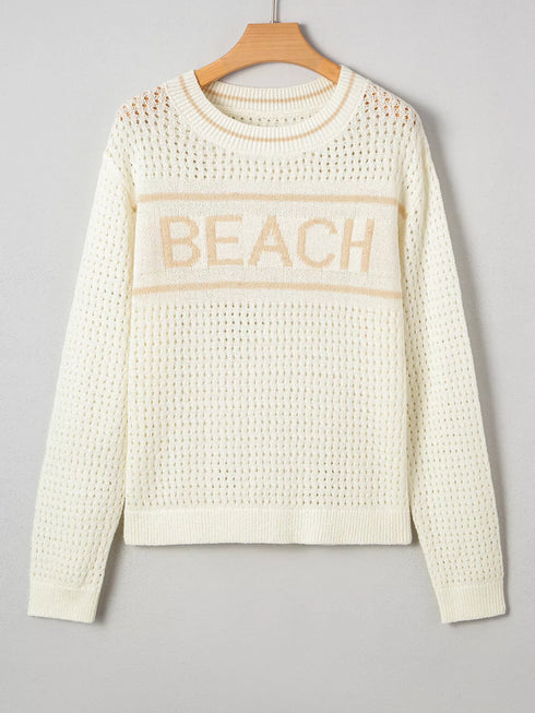BEACH Hollow Out Knitted Lightweight Dolman Sweater - Fashorio