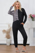 Leopard Round Neck Top and Drawstring Pants Lounge Set - Fashorio