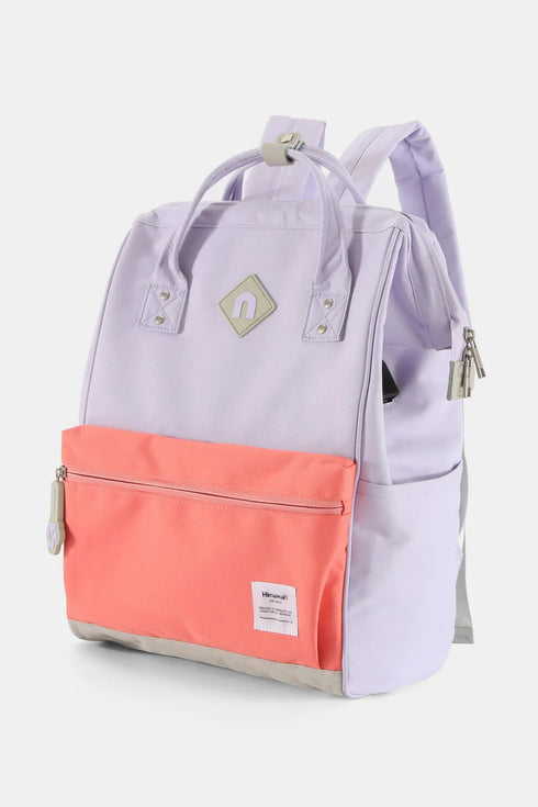 Himawari Contrast Waterproof Backpack Bag with External USB Port Lavender Coral One Size - Fashorio
